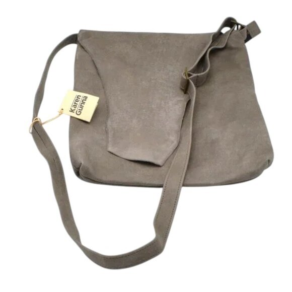 NWT Karen Gunna Leather Boho Shoulder Bag Raw Edged Messenger Crossbody Purse